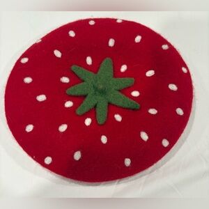 Zasy Women's Strawberry Wool Beret Hat Handmade 58cm
